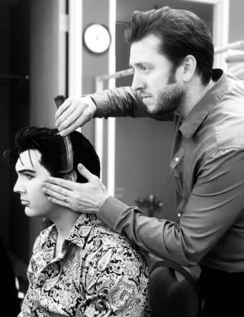 grooming an Elvis look-alike for his wedding
