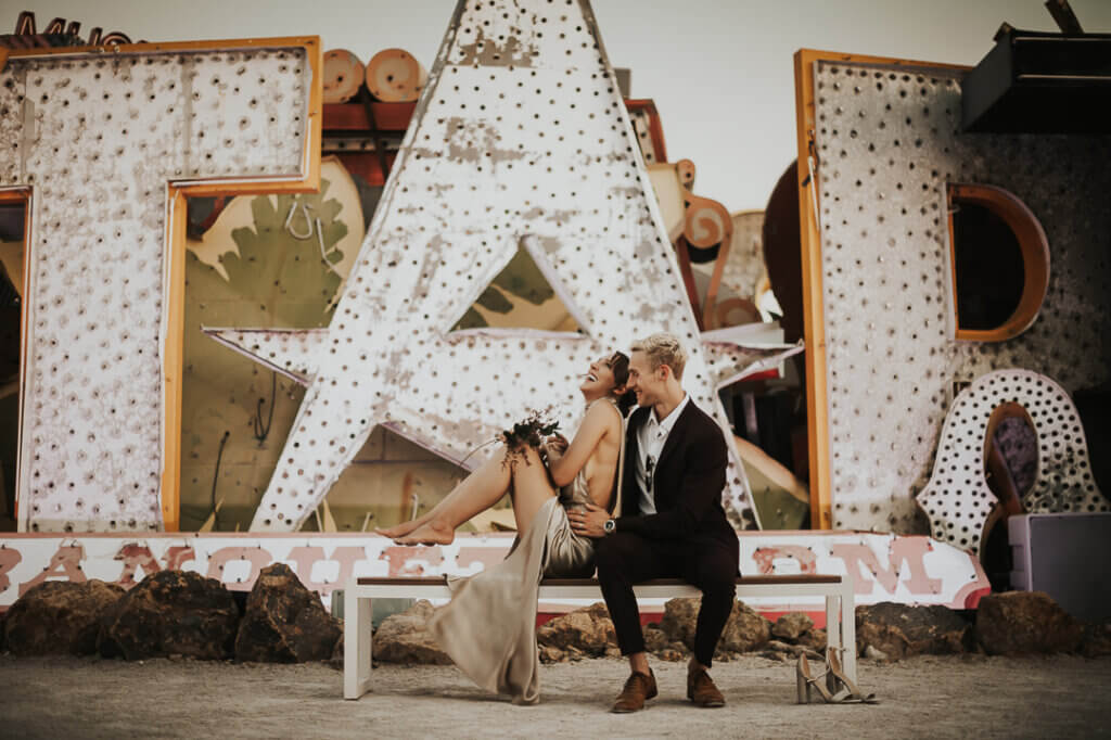 a couple at the Neon Museum