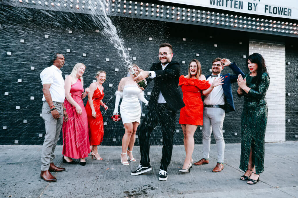 wedding photographer captures champagne shower