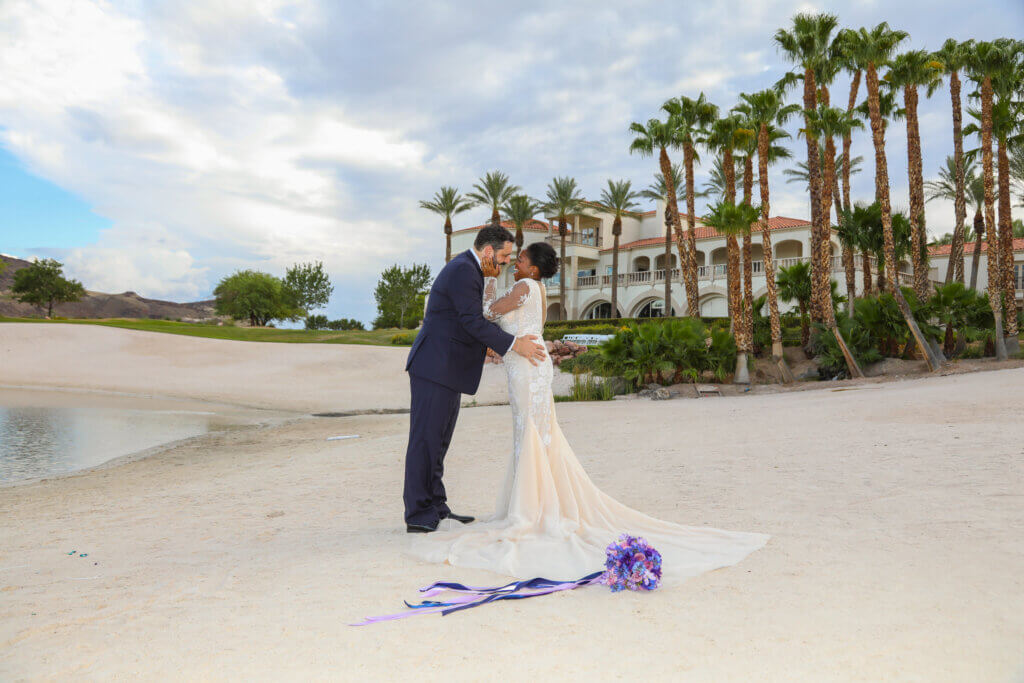 a wedding couple on the beach