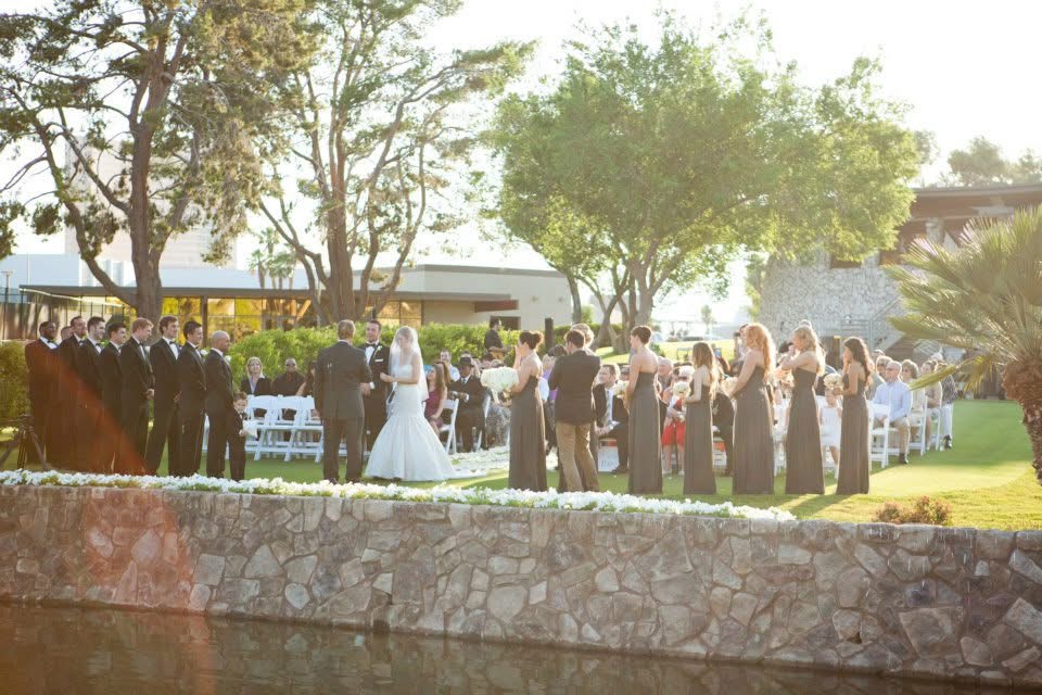a faraway shot of an ourdoor wedding