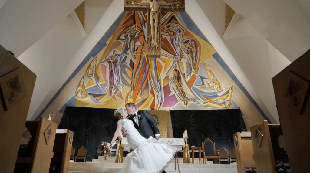 a couple dipping in a church in Las Vegas