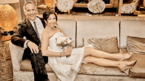 a wedding couple on a couch
